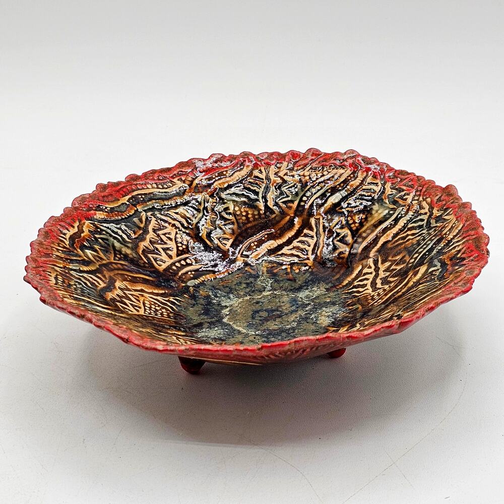 Vintage Ceramic Dish Signed Sandy Miller Textured Pottery Studio Art Handmade